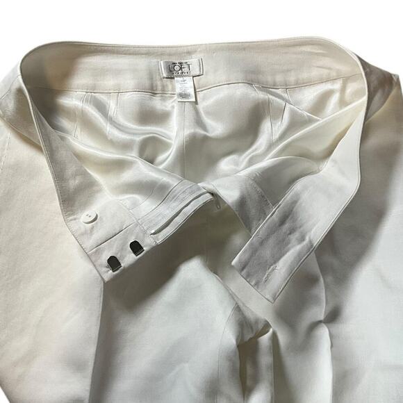 ANN TAYLOR LOFT White Cleane Wide Leg Pants Linen Blend Size 10 Petites Luxury - Picture 6 of 12